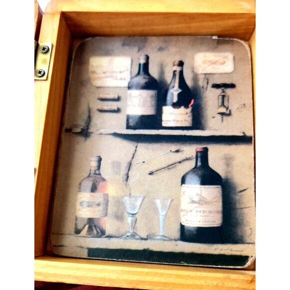 Vintage Greenbrier Coasters Set of 6 Coaster 4 1/2" x 3 1/2" Wood with Wood Box - Picture 3 of 6